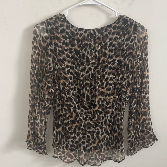 Y2K Blouse Womens Silk Leopard Print Sz S Ruffle Glam Whimsigoth Fairycore Top - Picture 2 of 4